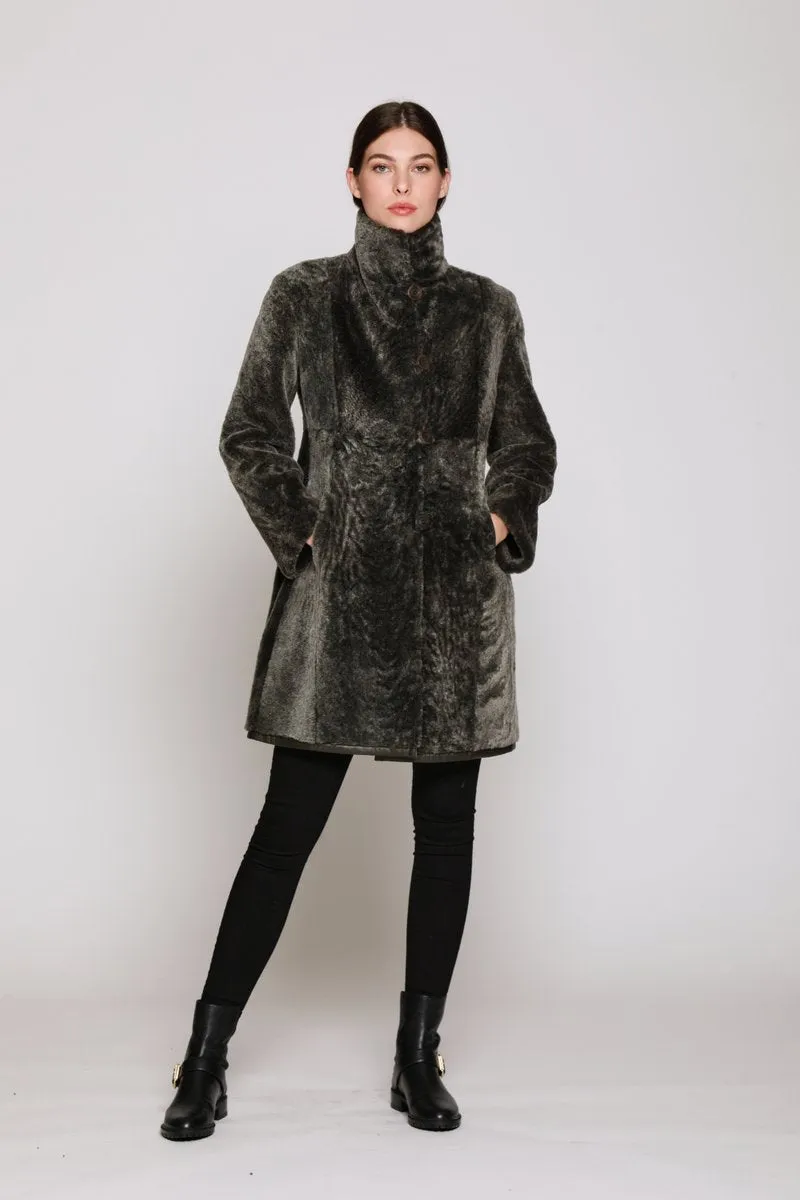 #1205 Fitted Reversible Coat with Stand Collar and Tailored Front