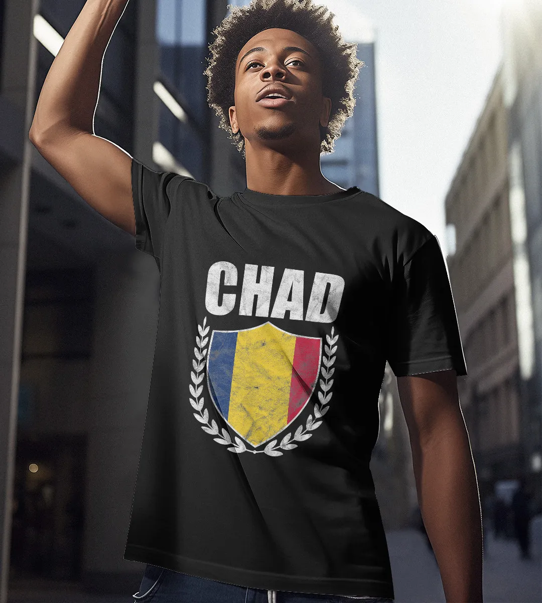 1sttheworld T-Shirt - Chad Shield Flag T-Shirt Black A35