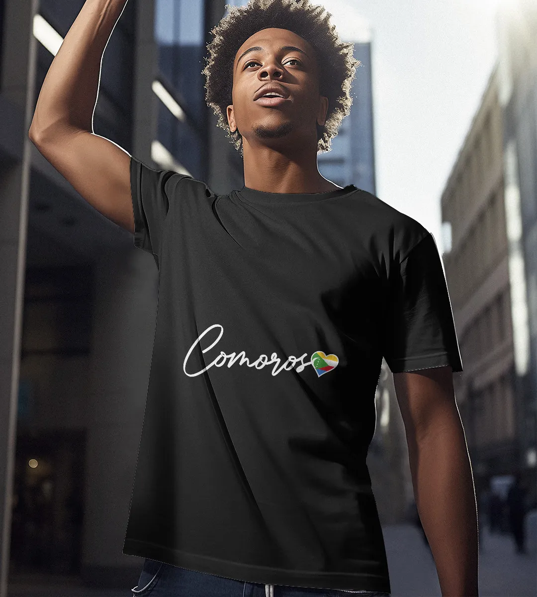 1sttheworld T-Shirt - Comoros Love Flag T-Shirt Black A35