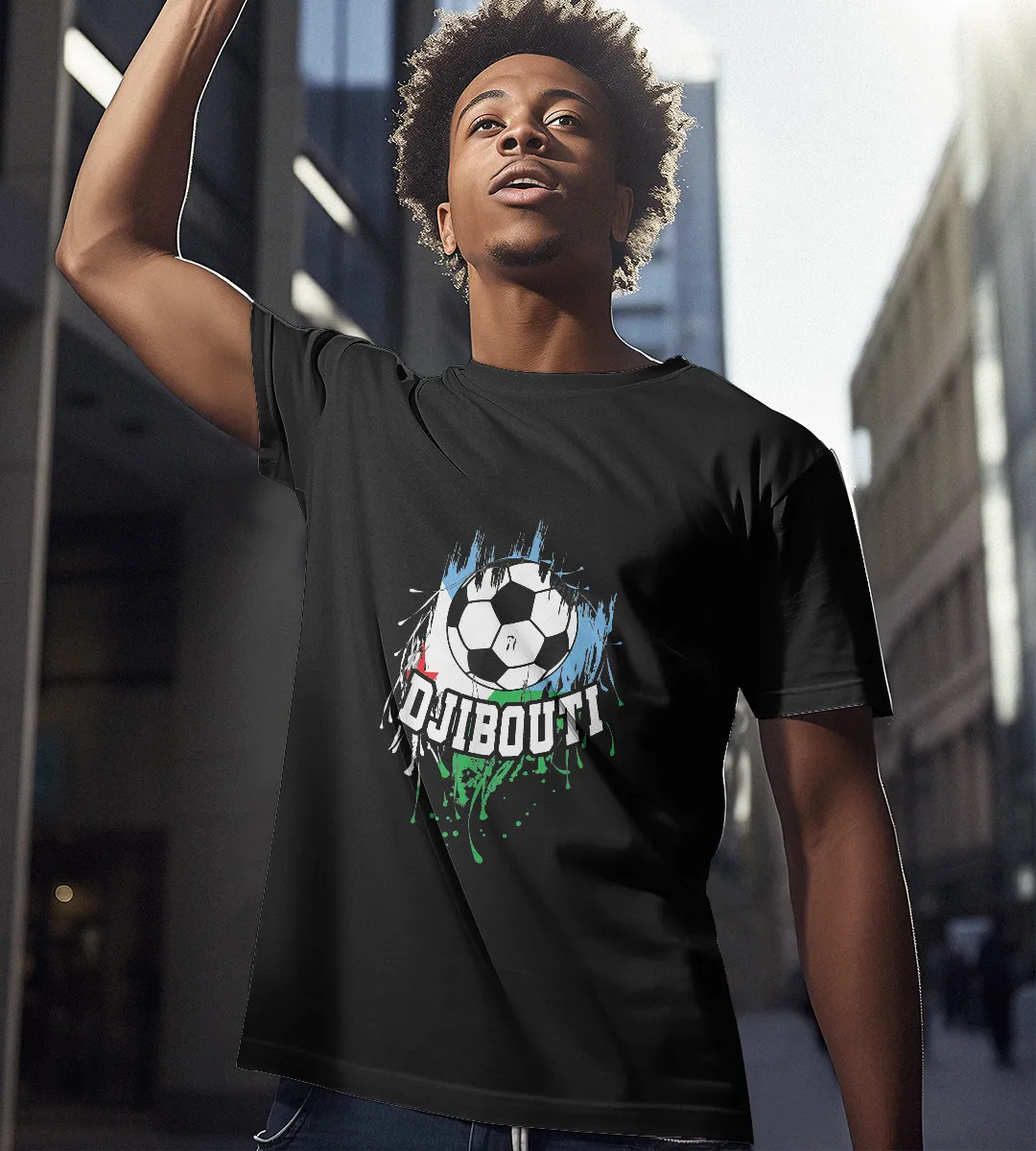 1sttheworld T-Shirt - Djiboutian Football T-Shirt Black A35