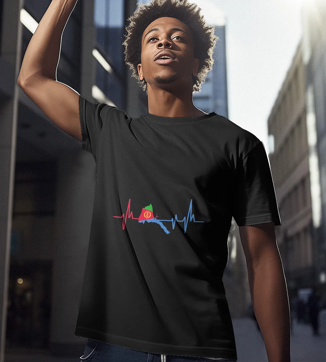 1sttheworld T-Shirt - Heartbeat Eritrean Flag T-Shirt Black A35