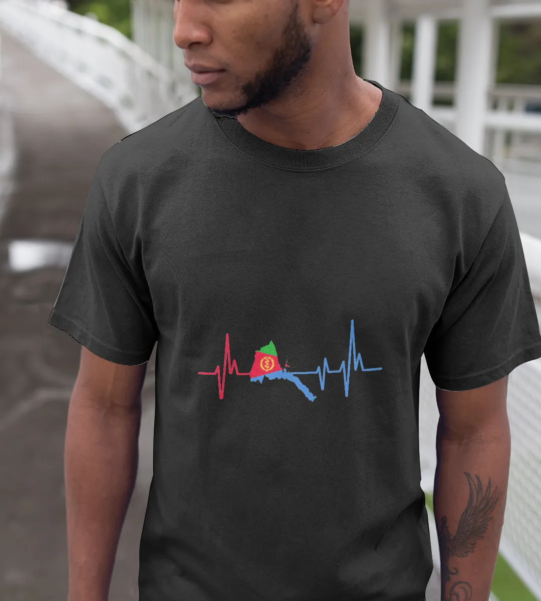 1sttheworld T-Shirt - Heartbeat Eritrean Flag T-Shirt Black A35