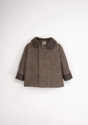 42.2-WOOLEN COAT W/COLLAR-BROWN PLAID