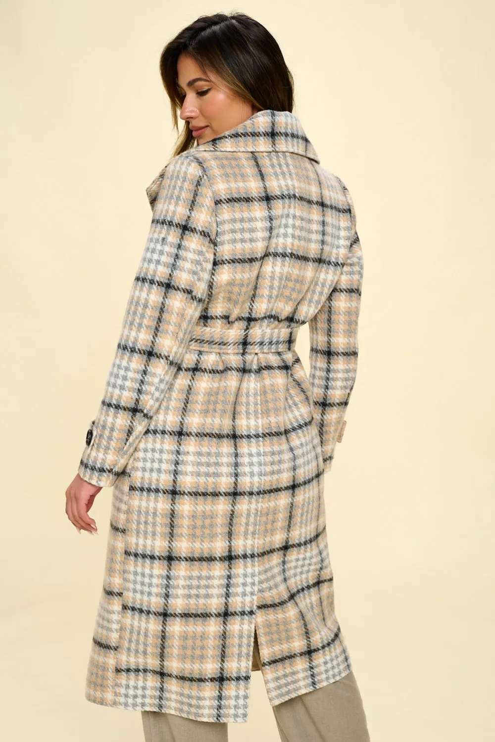 72! Coalition LA Double-Breasted Plaid Coat with Belt