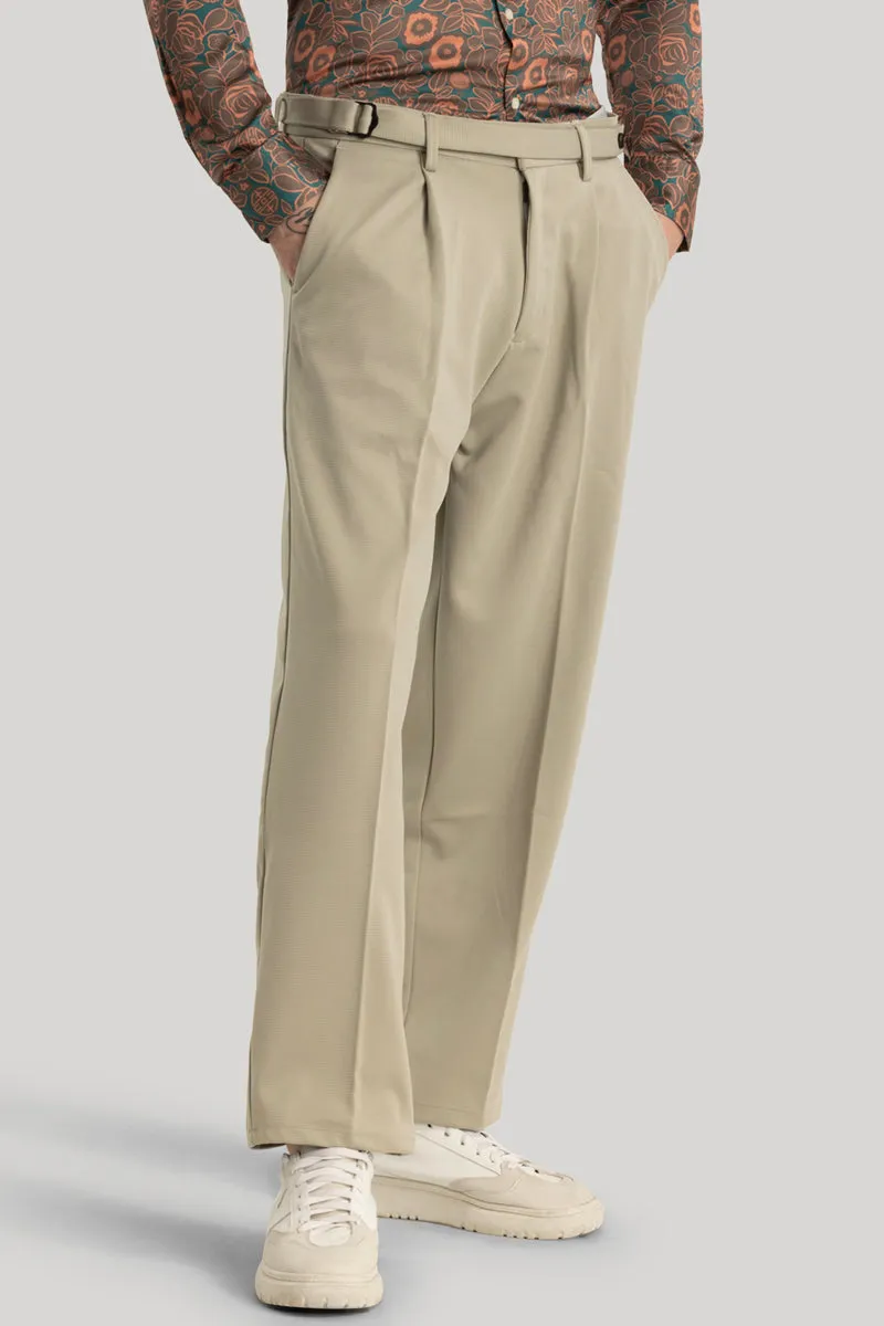 Alessio Beige Plain Relaxed Fit Korean Trousers