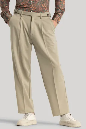 Alessio Beige Plain Relaxed Fit Korean Trousers