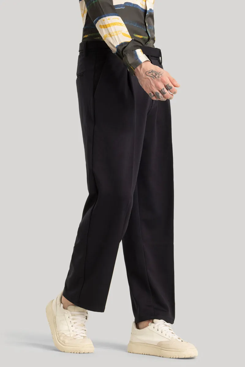 Alessio Navy Plain Relaxed Fit Korean Trousers