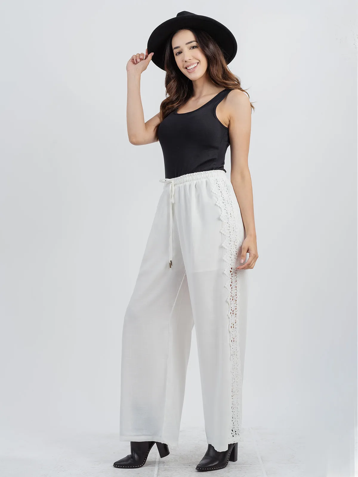 American Bling Women Solid Lace Tie Waist Trousers