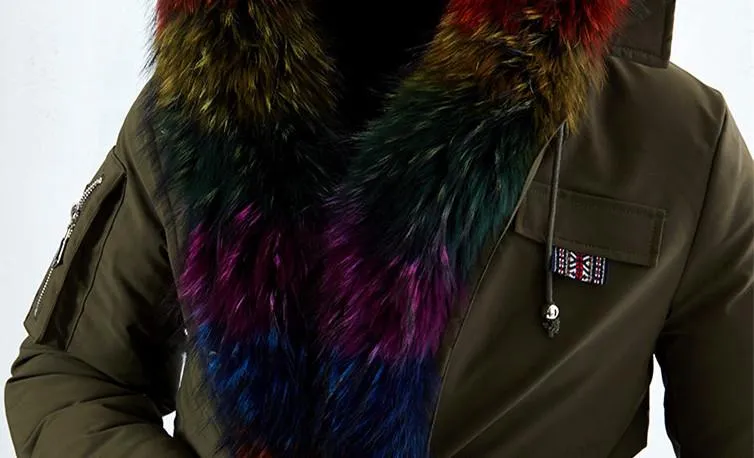 'Annabelle' Rainbow Fur-Trim Parka Coat