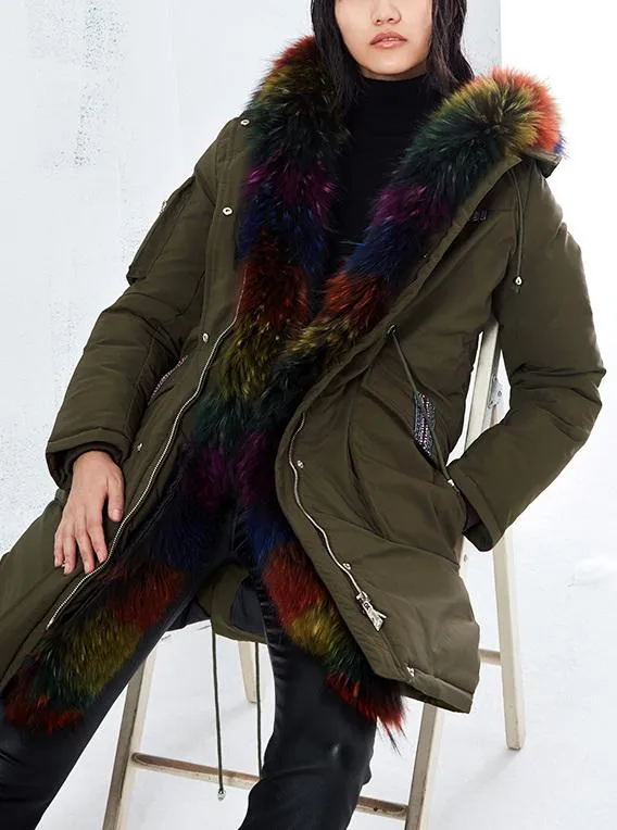 'Annabelle' Rainbow Fur-Trim Parka Coat