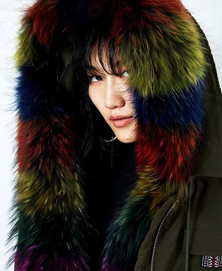 'Annabelle' Rainbow Fur-Trim Parka Coat