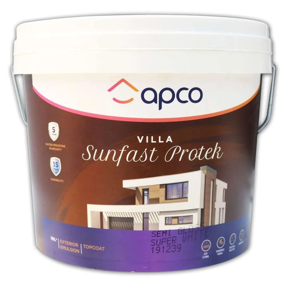 Apco Villa Sunfast Protek Top Coat Semi Gloss Acrylic White 10L