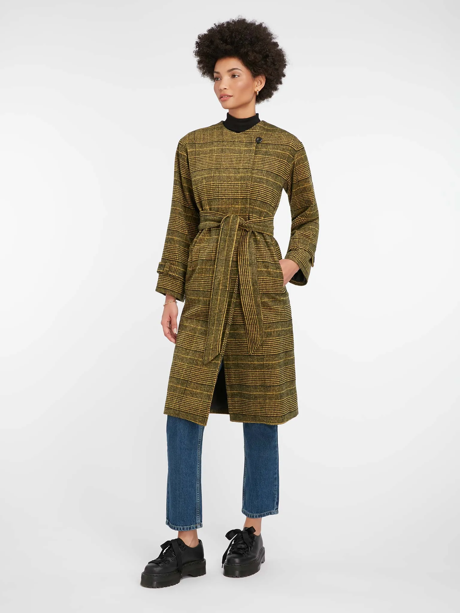 Aya Wrap Coat in Yellow & Black