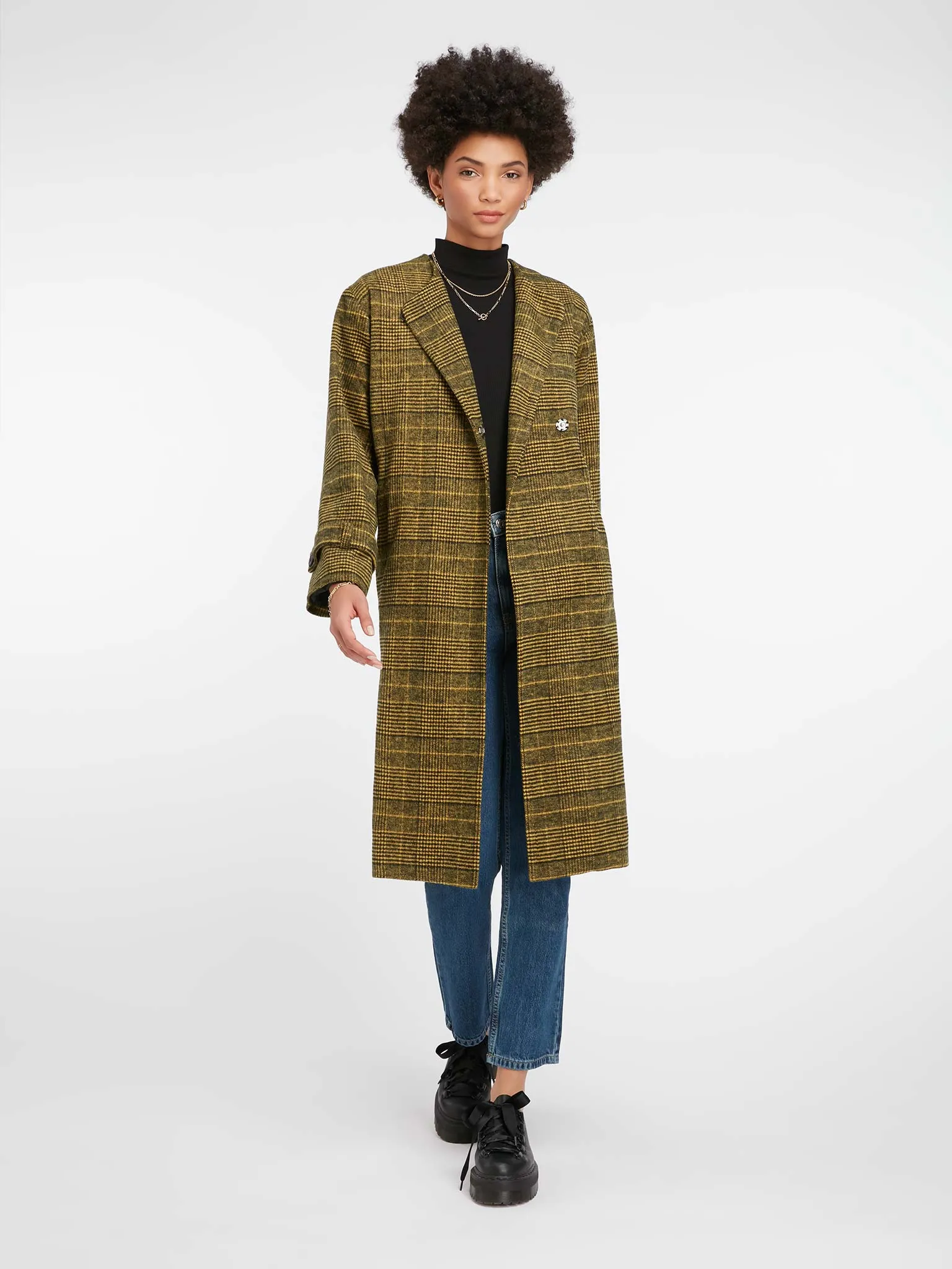 Aya Wrap Coat in Yellow & Black