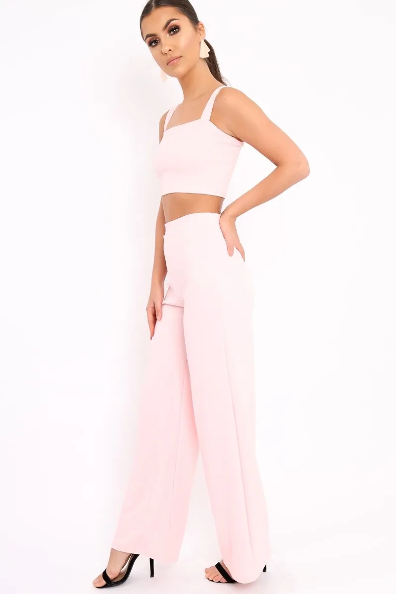 Baby Pink Crop Top and Trousers Co-ord Set - Kimmy