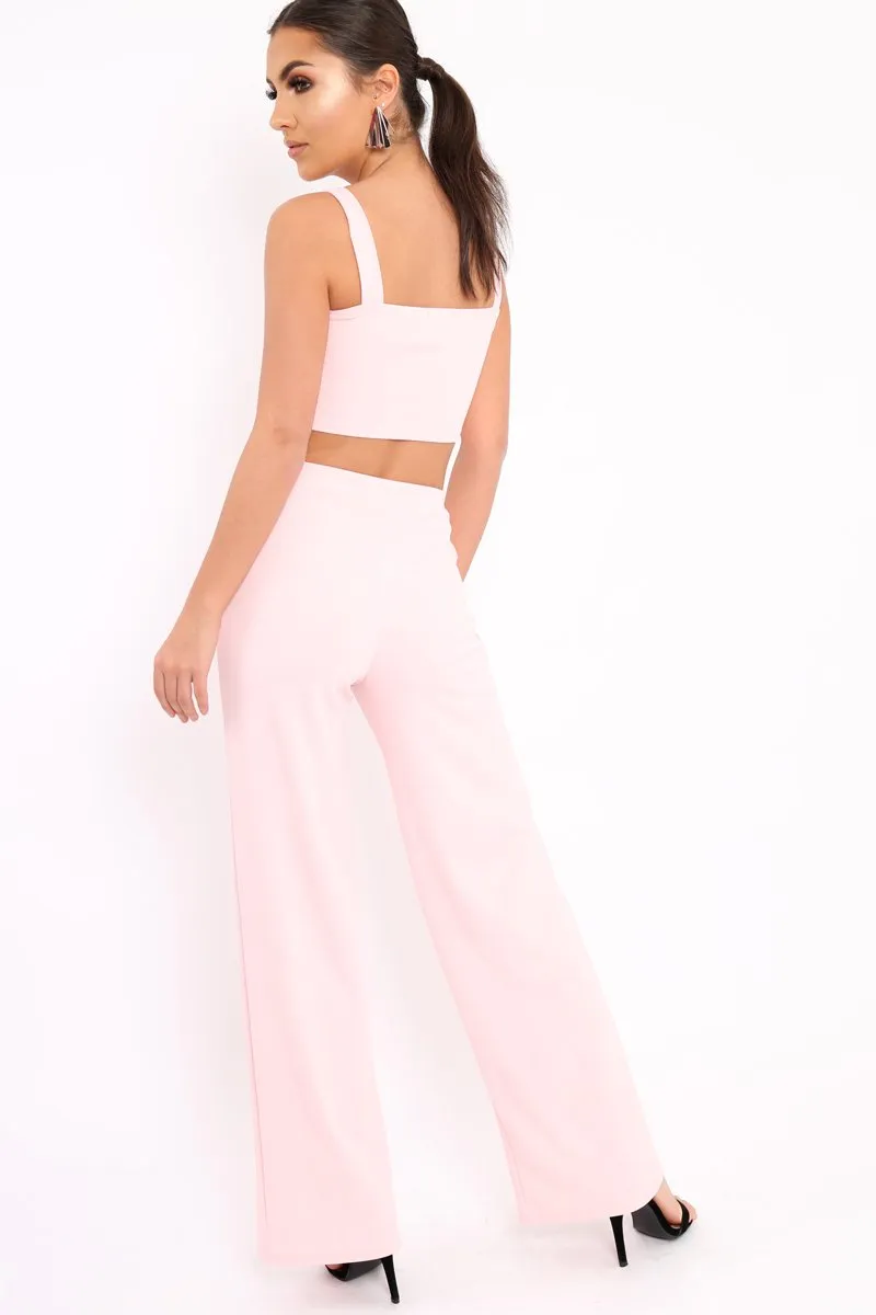 Baby Pink Crop Top and Trousers Co-ord Set - Kimmy