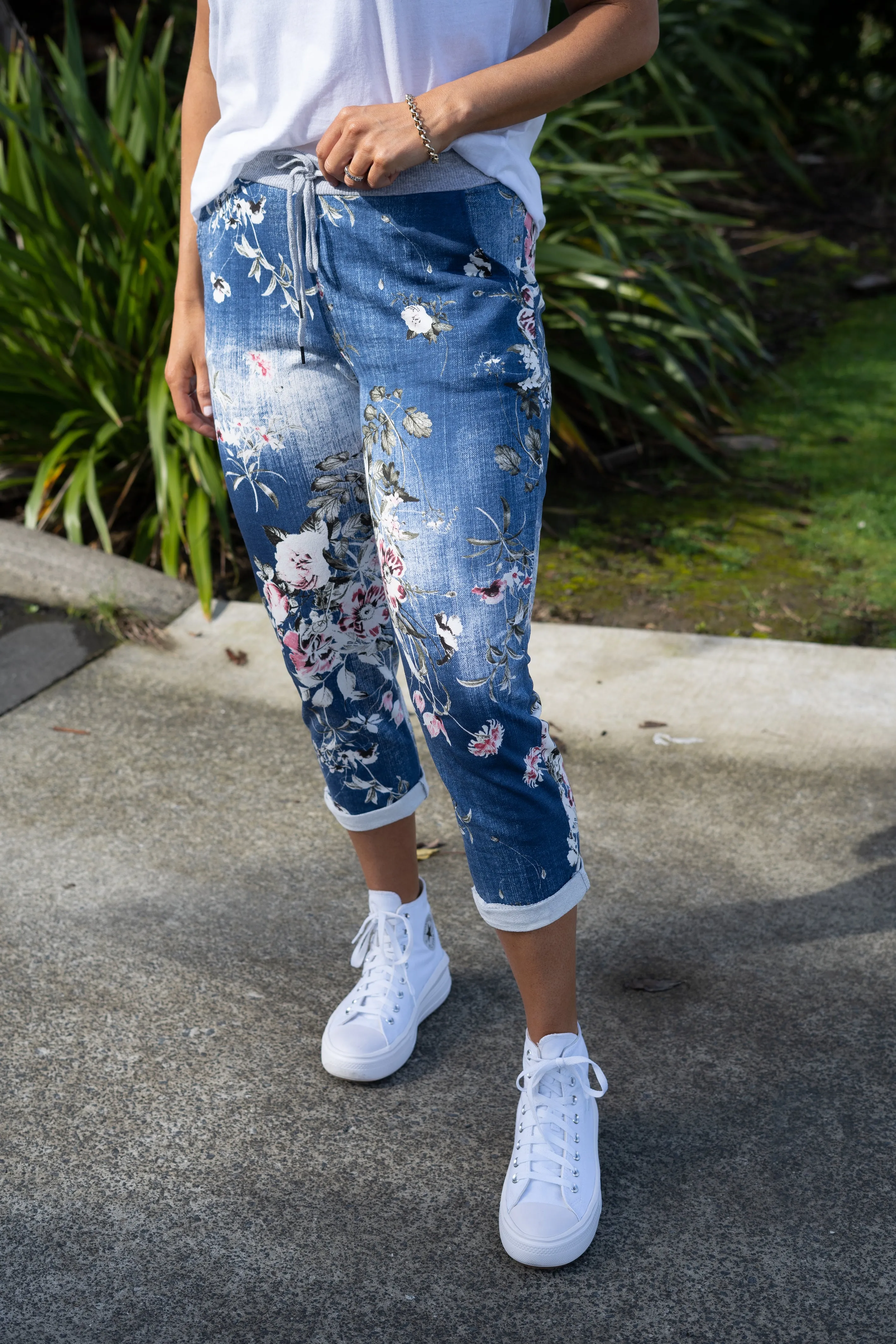 Beau Denver Floral Dark Blue Trousers