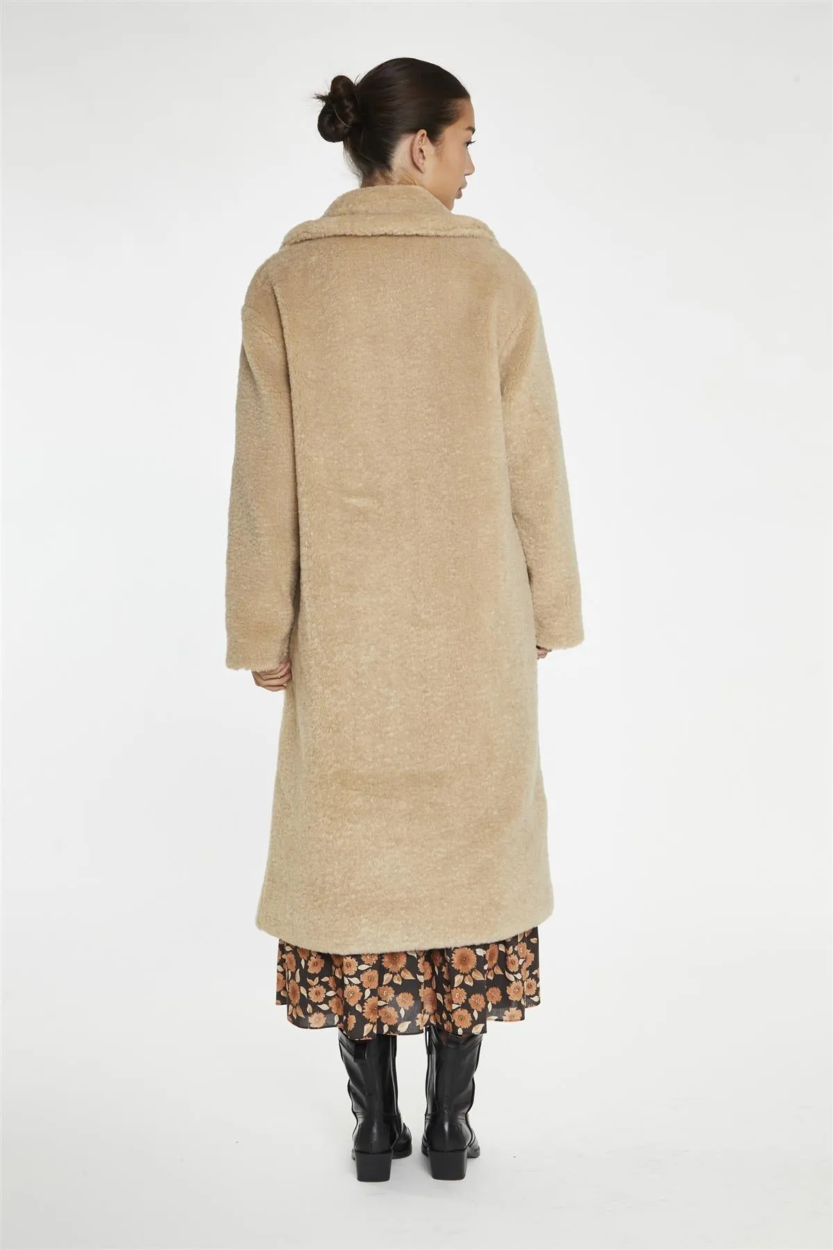 Beige Teddy-Fur Longline-Coat