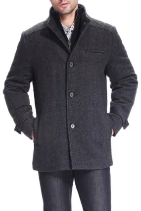 Mens Wool Blend Bibbed Car Coat with Herringbone Pattern - Samuel Collection from BGSD