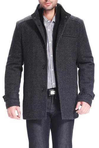 Mens Wool Blend Bibbed Car Coat with Herringbone Pattern - Samuel Collection from BGSD