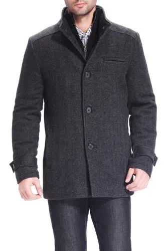 Mens Wool Blend Bibbed Car Coat with Herringbone Pattern - Samuel Collection from BGSD