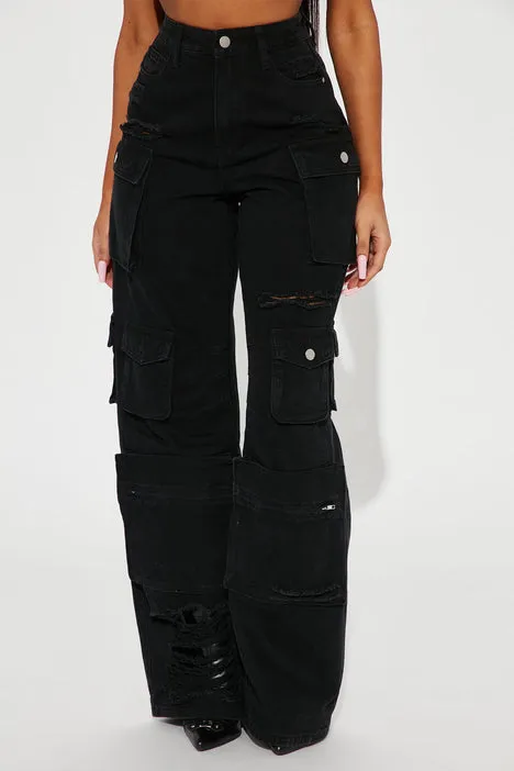 Black Distress Cargo Jeans