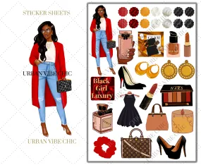 Black Girl Planner Stickers - Dark Skin Red Coat