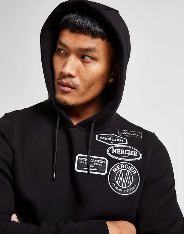 Black Mono Badge Hoodie