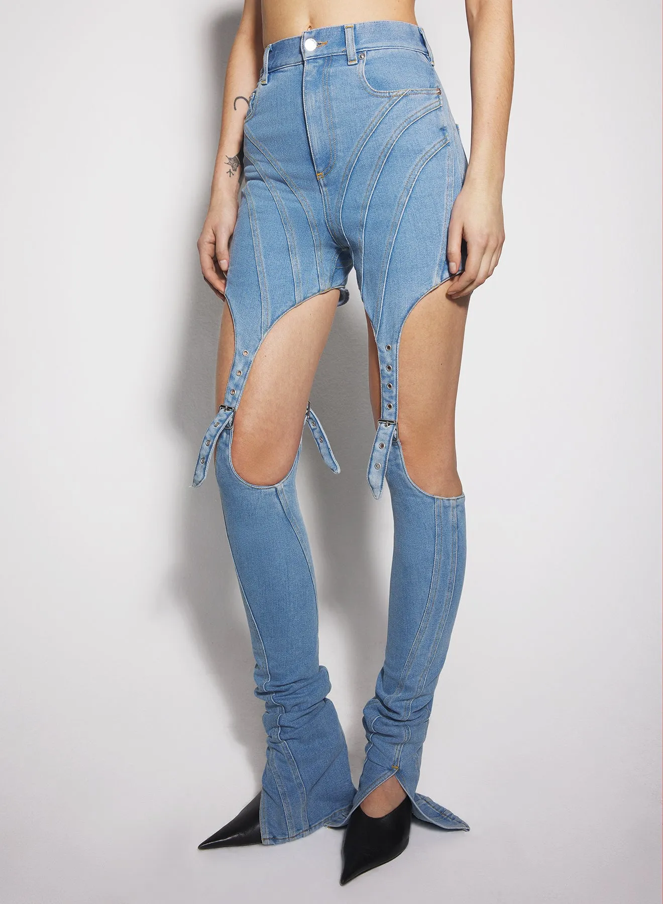 blue buckled chaps skinny jeans