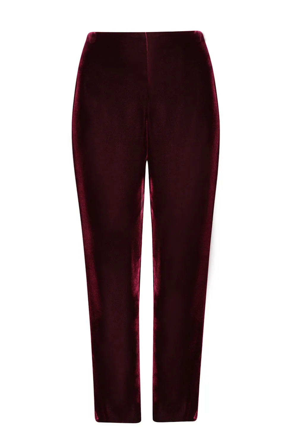 Burgundy Plain Velvet Narrow-Leg Trousers - Phoebe