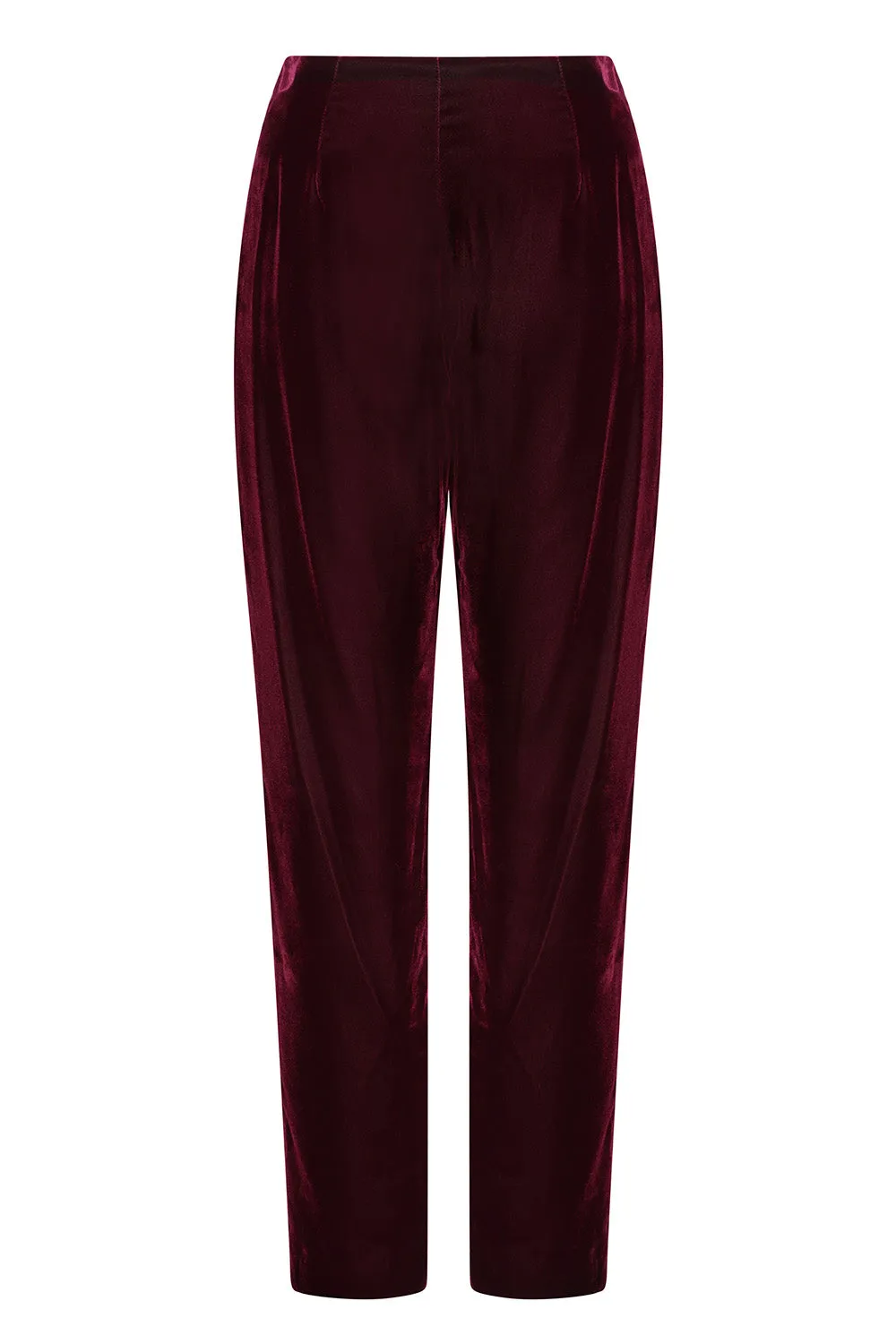 Burgundy Plain Velvet Narrow-Leg Trousers - Phoebe