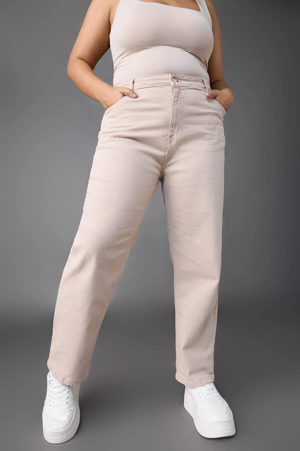 Buttermilk Beige Mom Jeans Curve