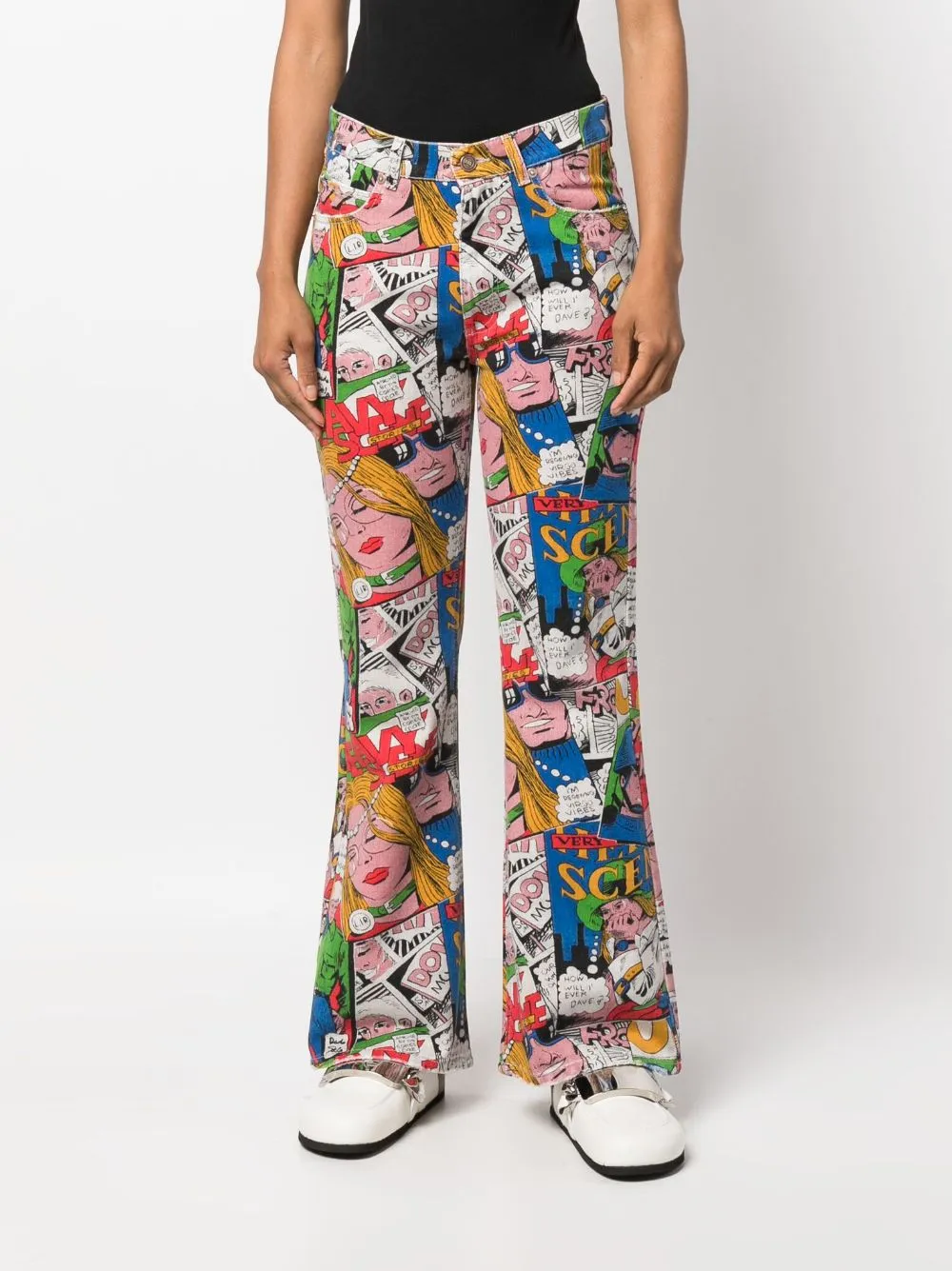 Cartoon-Print Flared Jeans