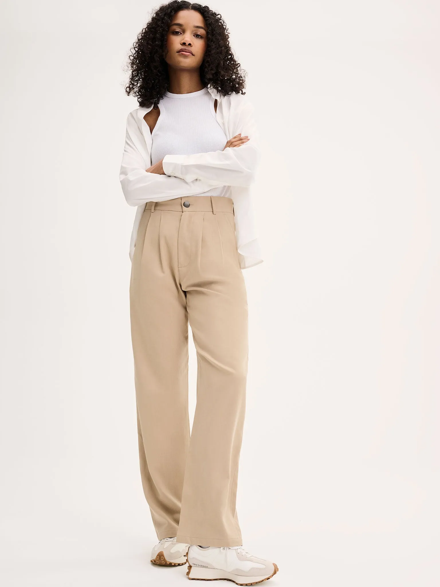 Cinnamon Relaxed Trousers in Beige Cotton/Tencel