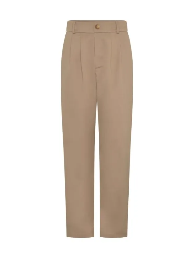 Cinnamon Relaxed Trousers in Beige Cotton/Tencel