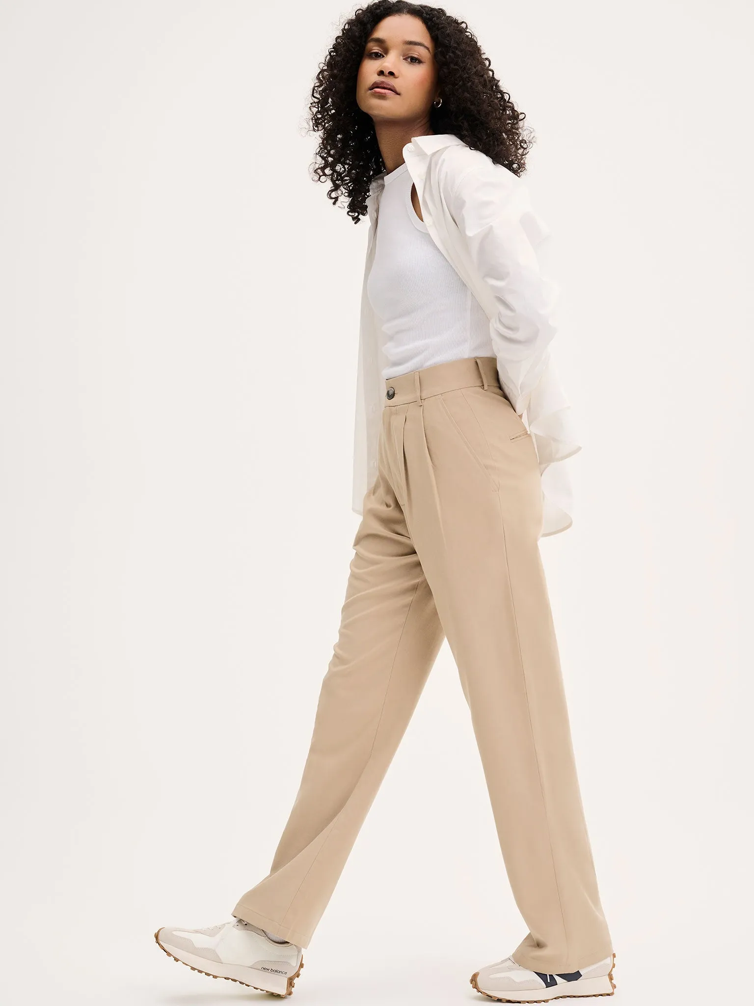 Cinnamon Relaxed Trousers in Beige Cotton/Tencel