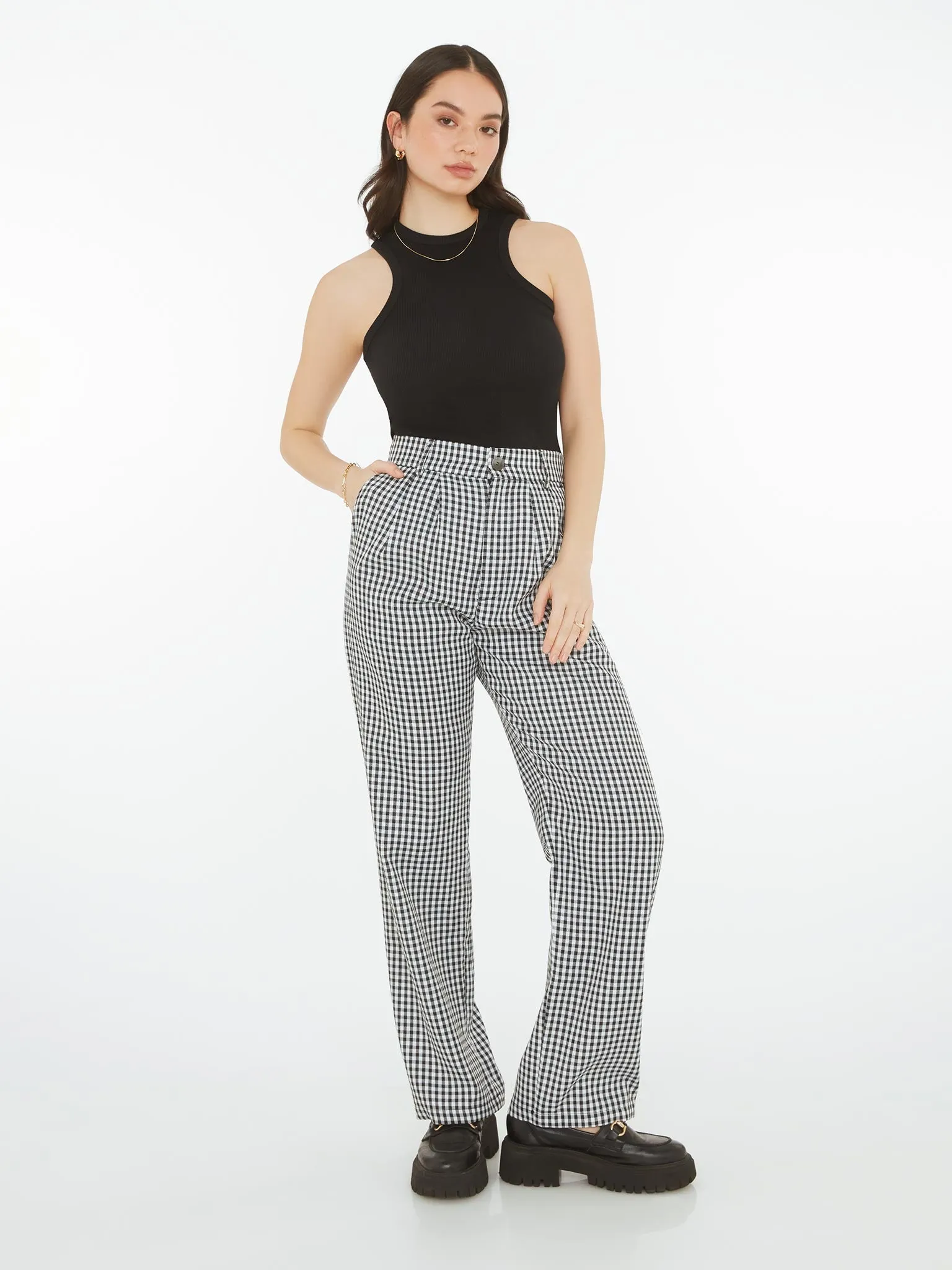 Cinnamon Relaxed Trousers in Black & White Check