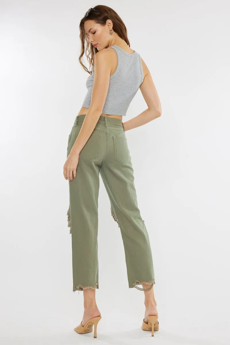 Claire High Rise Straight Jeans Olive