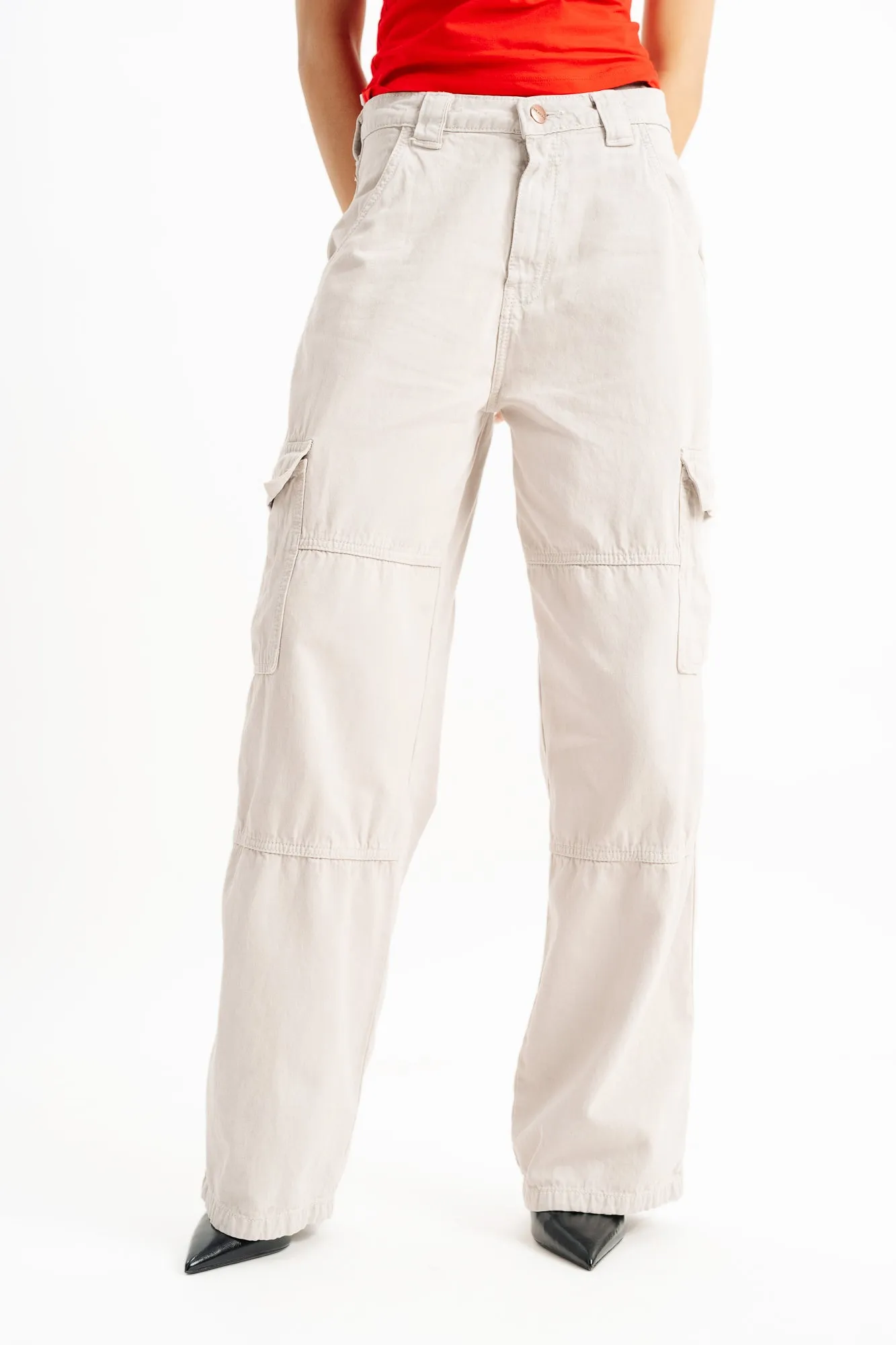 Cream Cargo Utility Denim Jeans