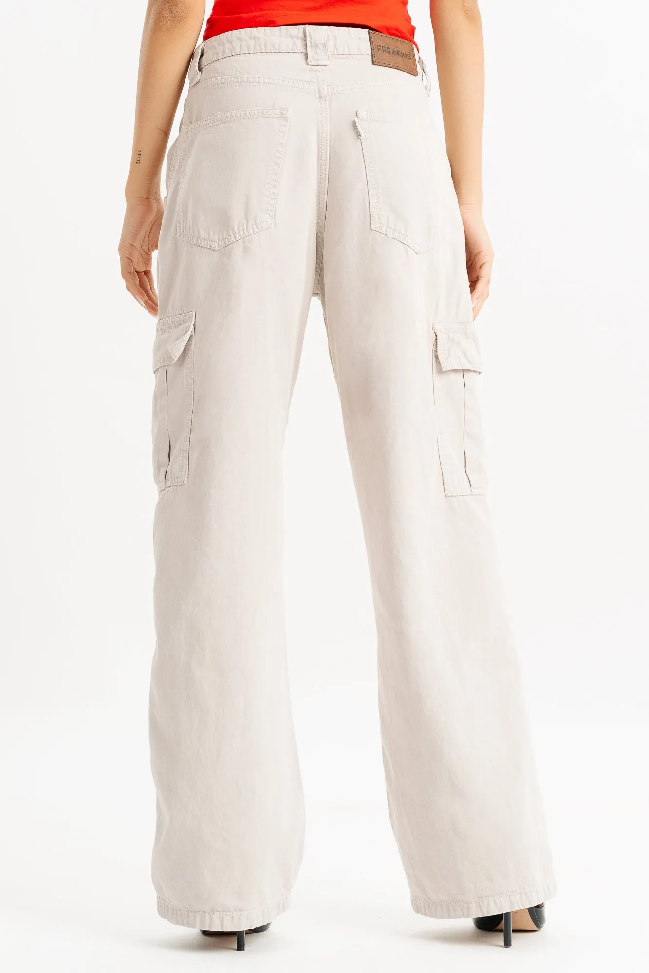 Cream Cargo Utility Denim Jeans