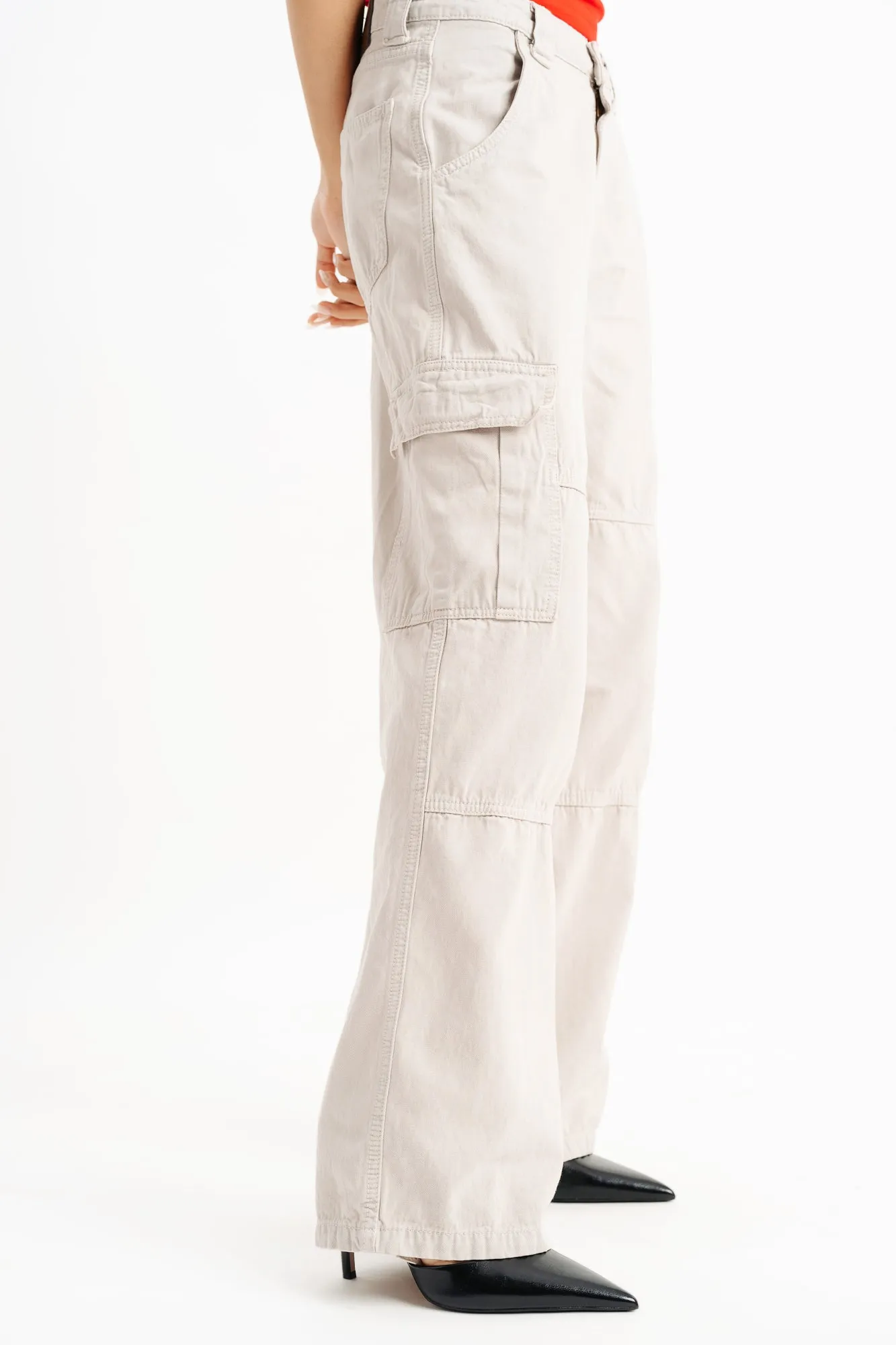 Cream Cargo Utility Denim Jeans