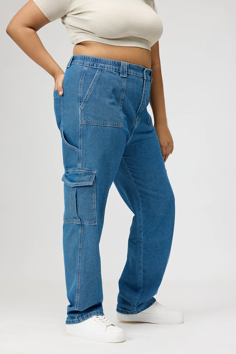 Curve Mid Blue Cargo Utility Jeans