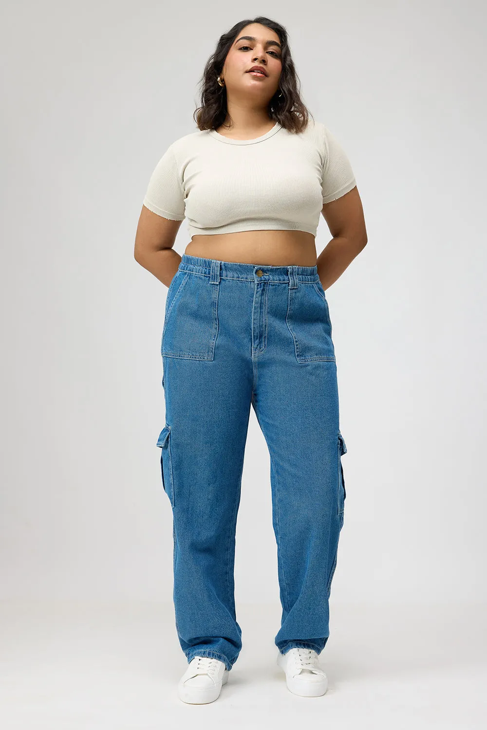 Curve Mid Blue Cargo Utility Jeans