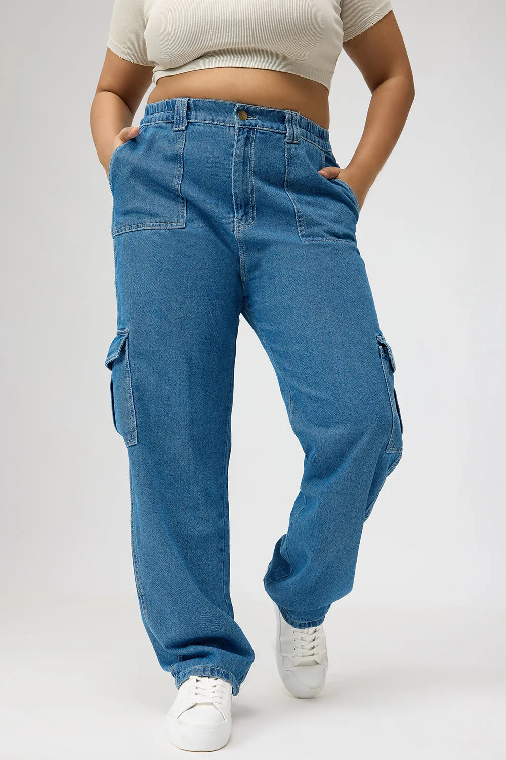 Curve Mid Blue Cargo Utility Jeans