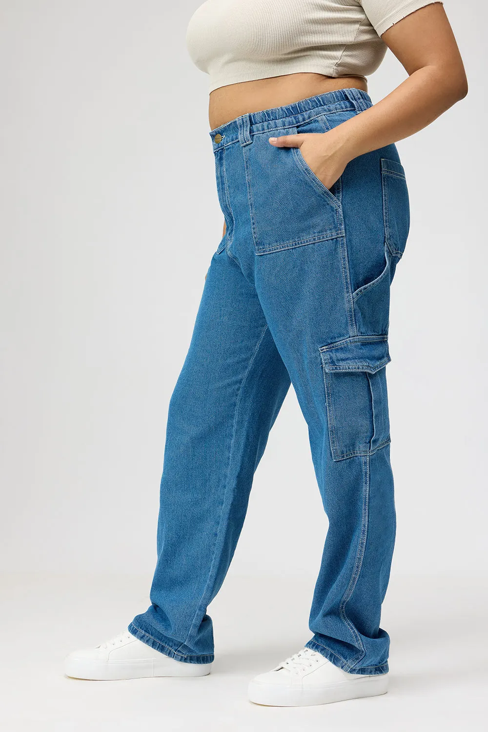 Curve Mid Blue Cargo Utility Jeans