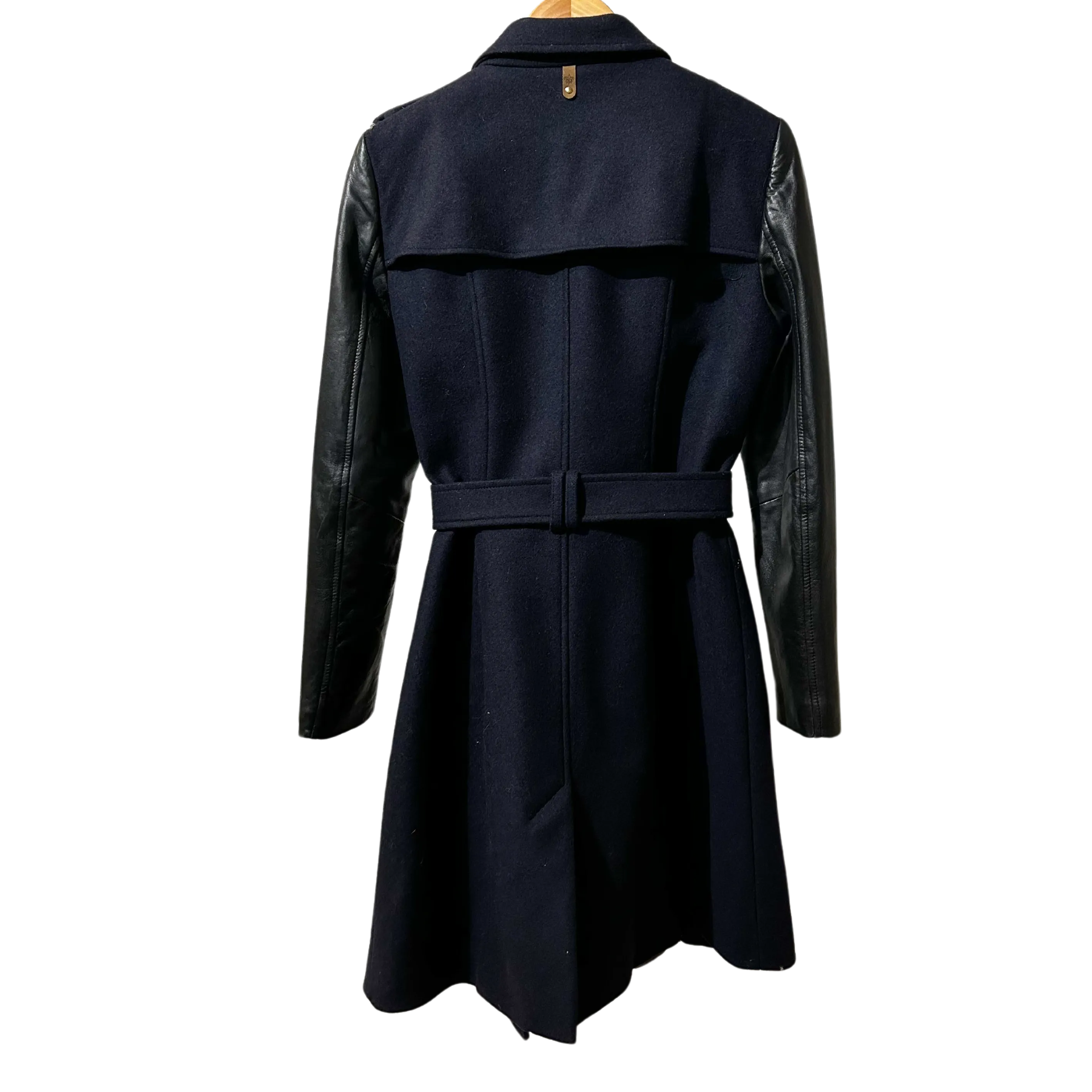 Dark Blue Wool Coat Lamb Skin Sleeve