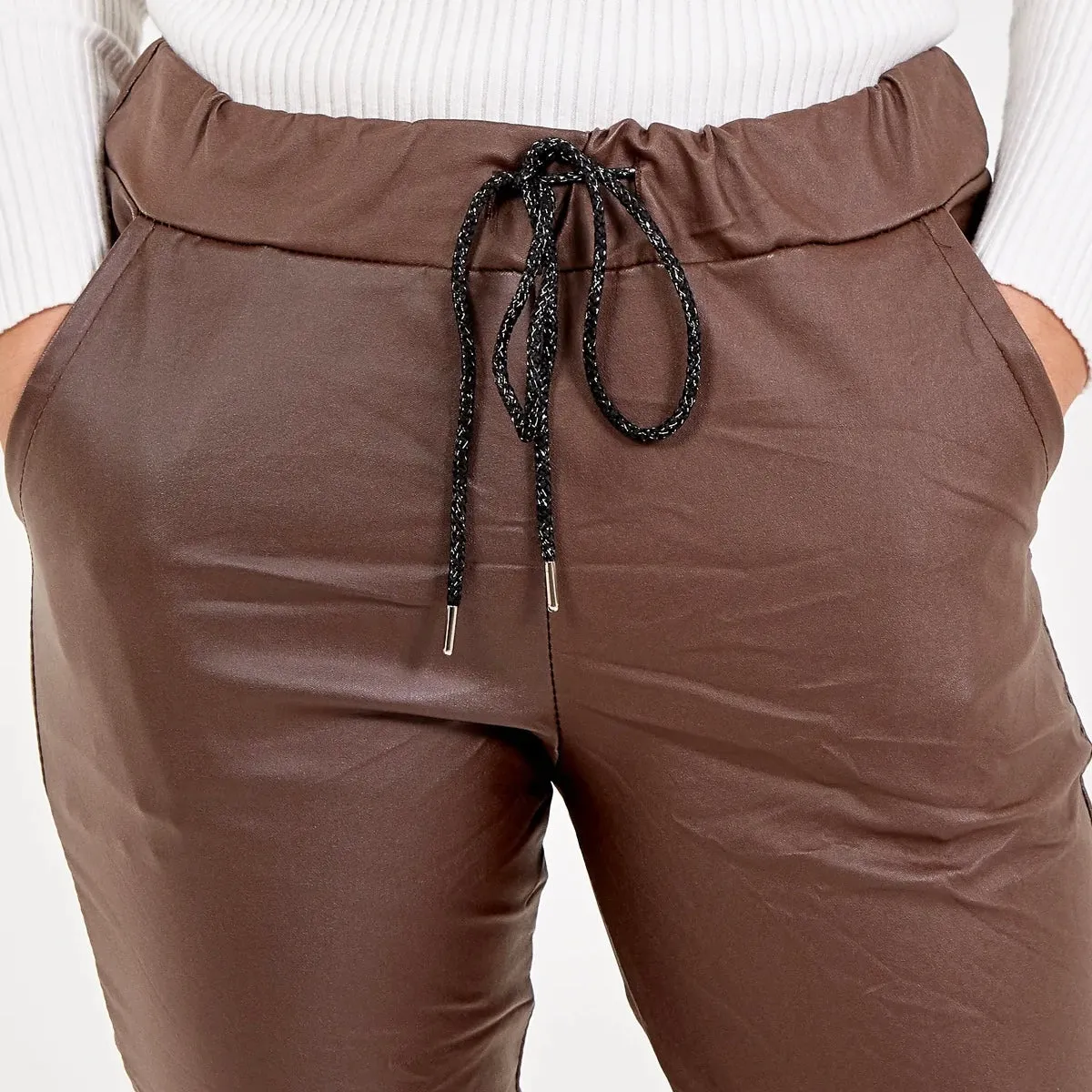 Faux Leather Magic Trousers - Chocolate