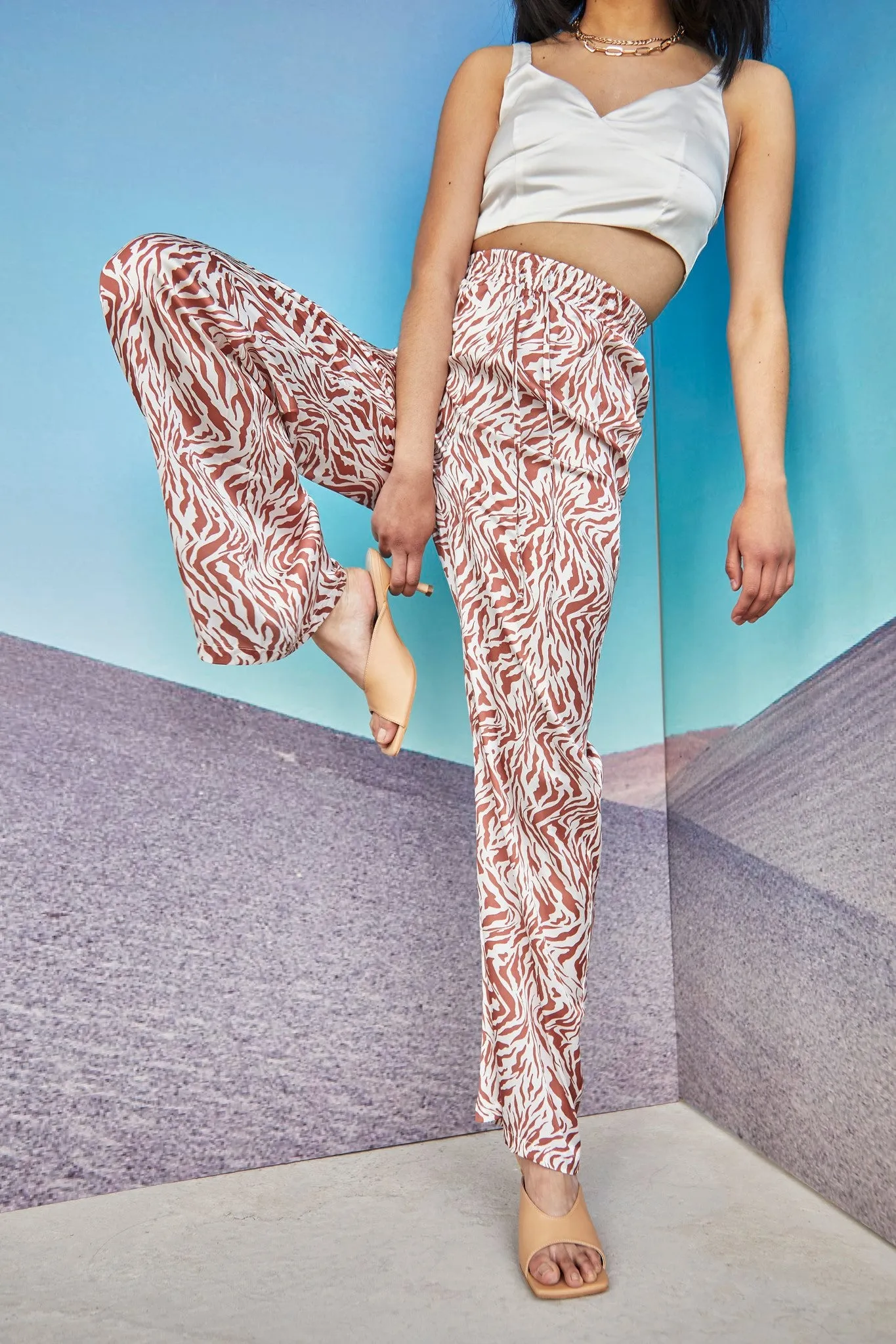 Glamorous Care Tan Zebra Print High Waisted Trousers