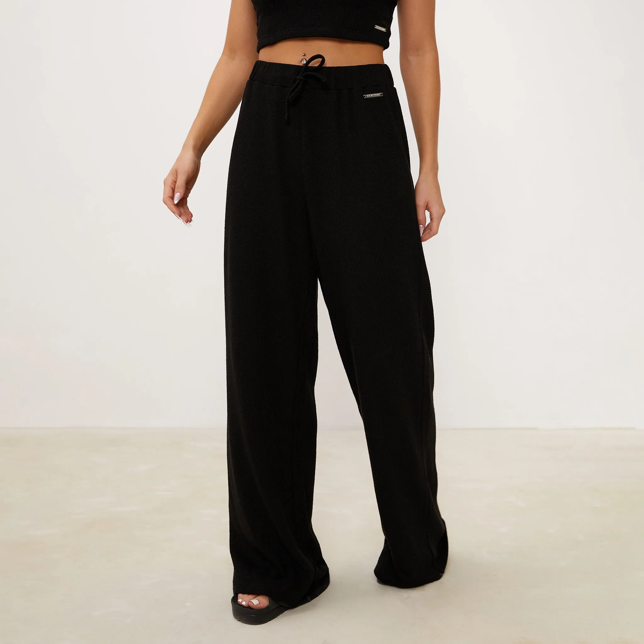 Gym King Signature Knit Wide Leg Trousers - Black