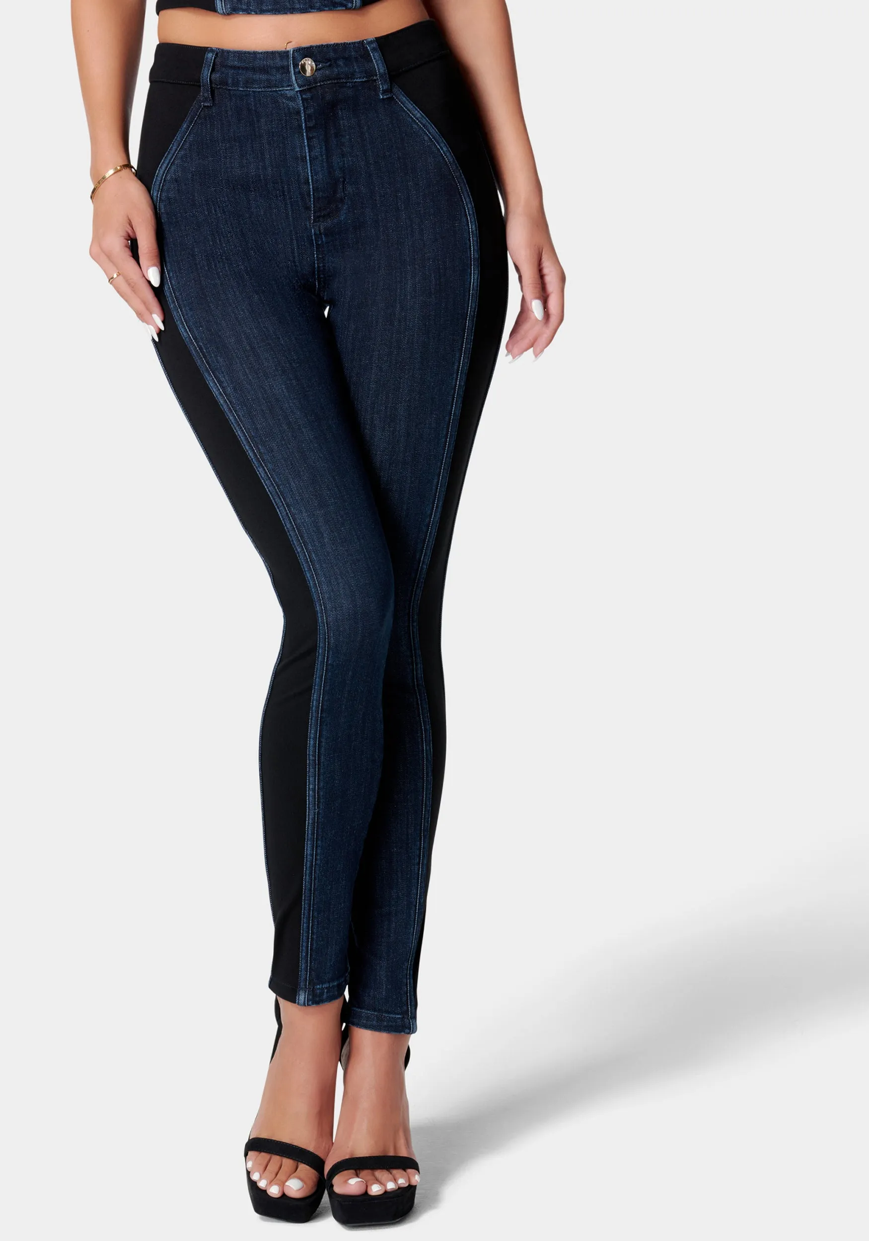 High Waist Knit Combo Skinny Jeans